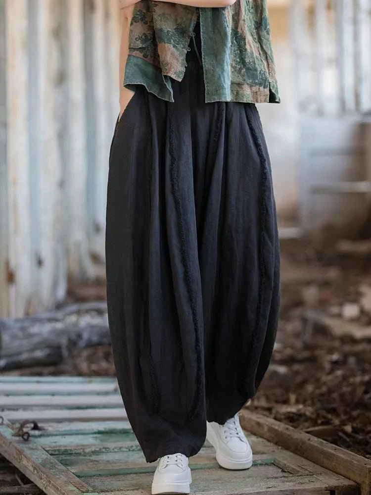 OGDS Women Oversized Baggy Ramie Cotton Novelty Pants