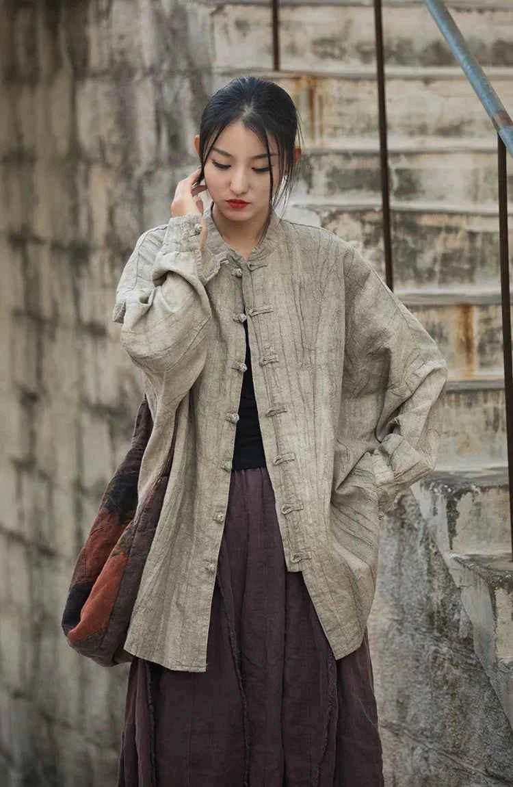 women_fashion - littlescollectionwomen linen JacketsJNT Women Vintage Ramie Cotton Linen Shirt Jackets