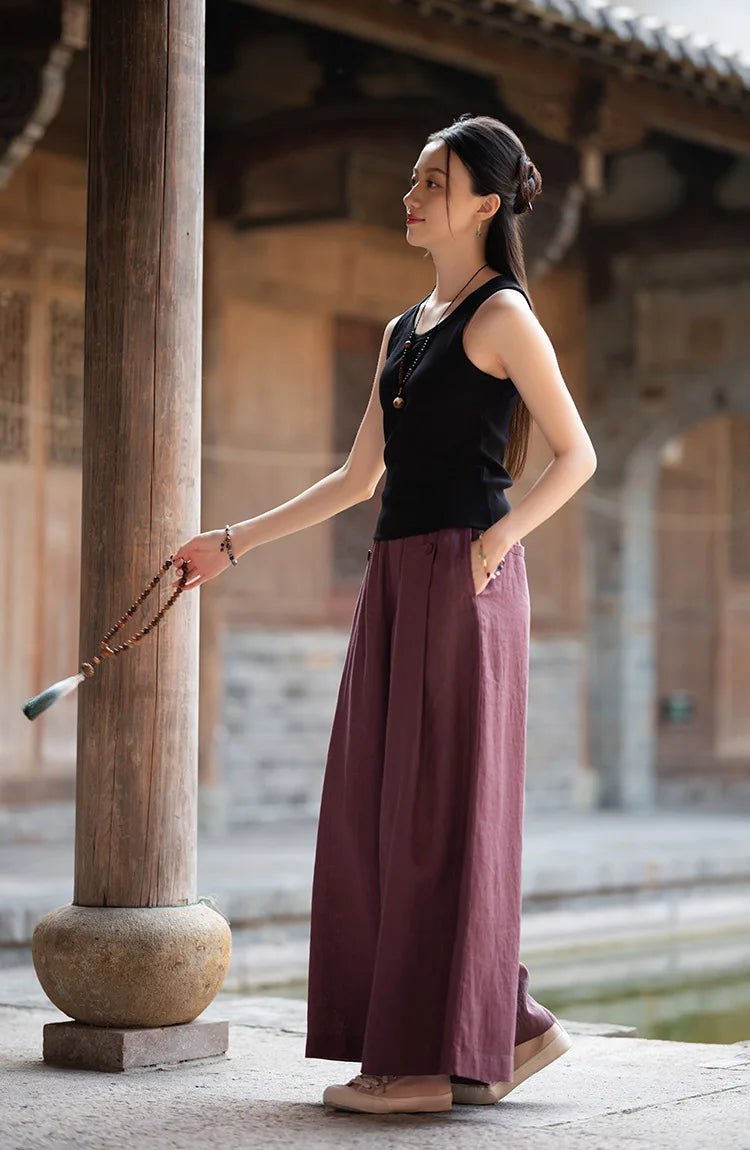 women_fashion - littlescollectionWomen pantsLinen Wide Leg Pants For Summerelastic waist pants