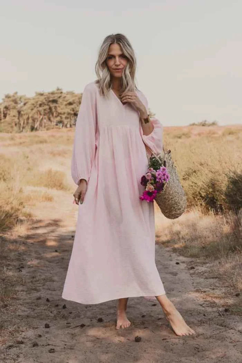 Vintage Boho Cotton Round Neck Dress
