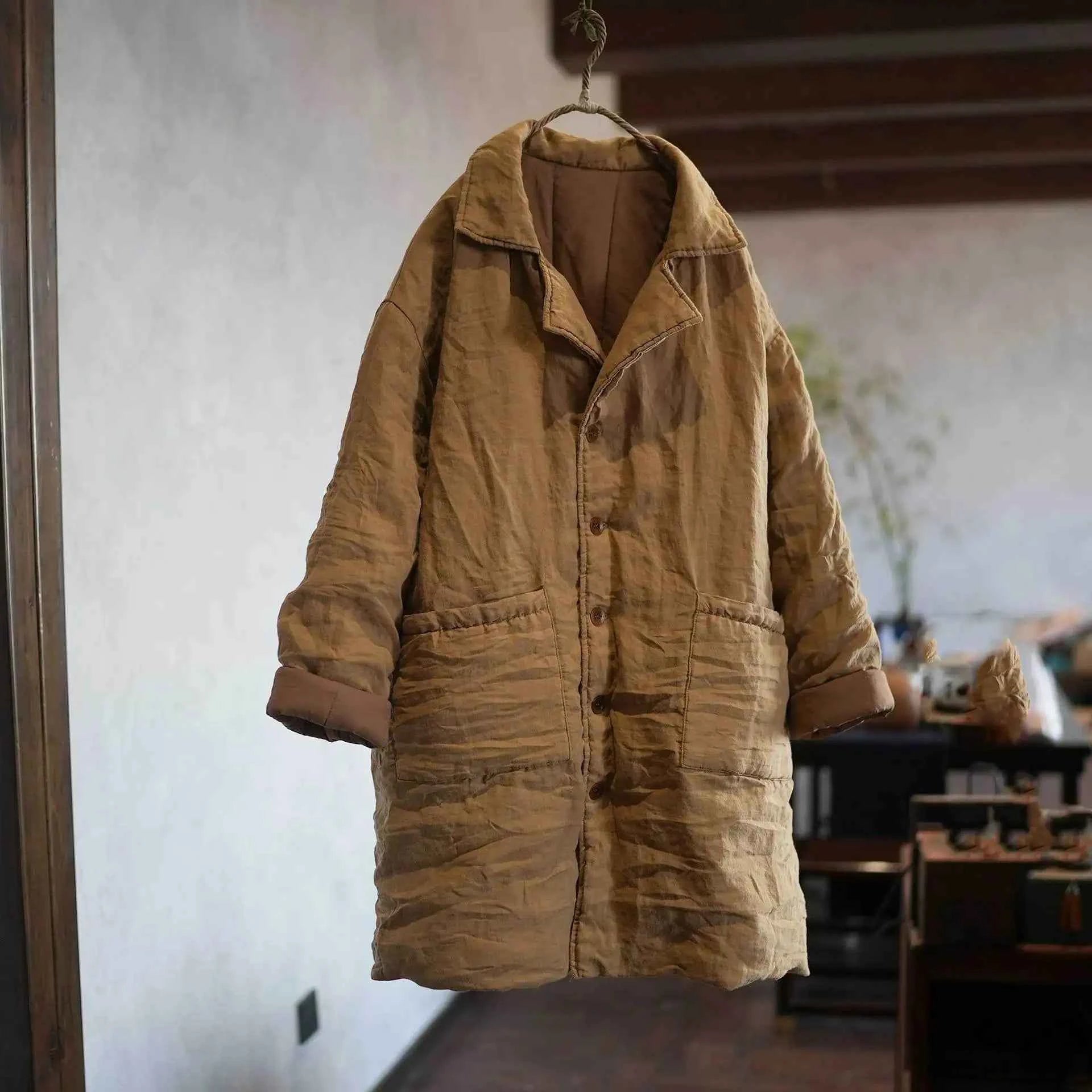 Vintage cotton-lined long parka coat with large pockets – Women