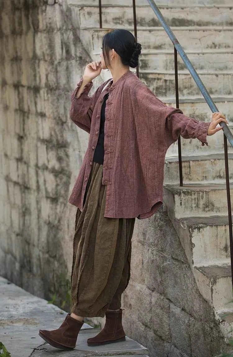 women_fashion - littlescollectionwomen linen JacketsJNT Women Vintage Ramie Cotton Linen Shirt Jackets
