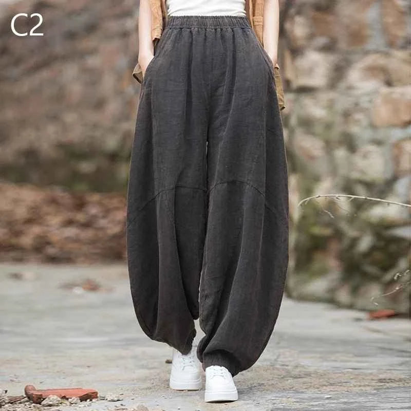 Women Vintage Literature Tie-dye Pants Cotton Linen