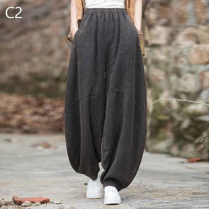 Women Vintage Literature Tie-dye Pants Cotton Linen
