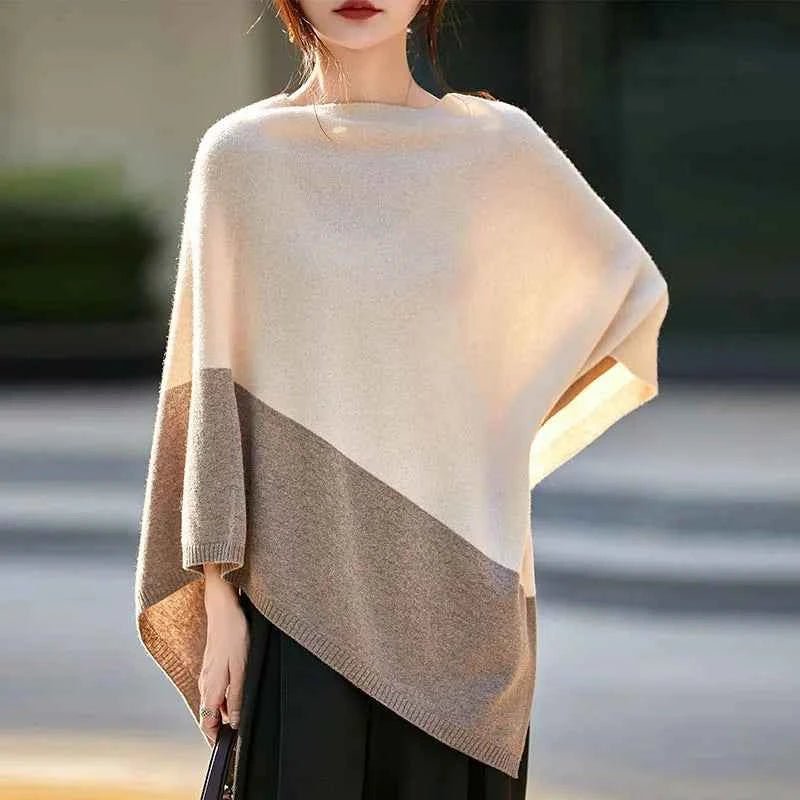 women_fashion - littlescollectionSweaterMerino Wool Cloak Pullover – Seamless Cashmere Shawl in Black, Gray &amp; Beigeoversizer pullovers