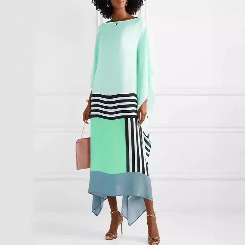 women_fashion - littlescollectionLong dressRetro Striped Patchwork Boho Print Maxi Dresses For Womenlong dress