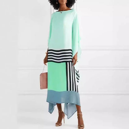 women_fashion - littlescollectionLong dressRetro Striped Patchwork Boho Print Maxi Dresses For Womenlong dress