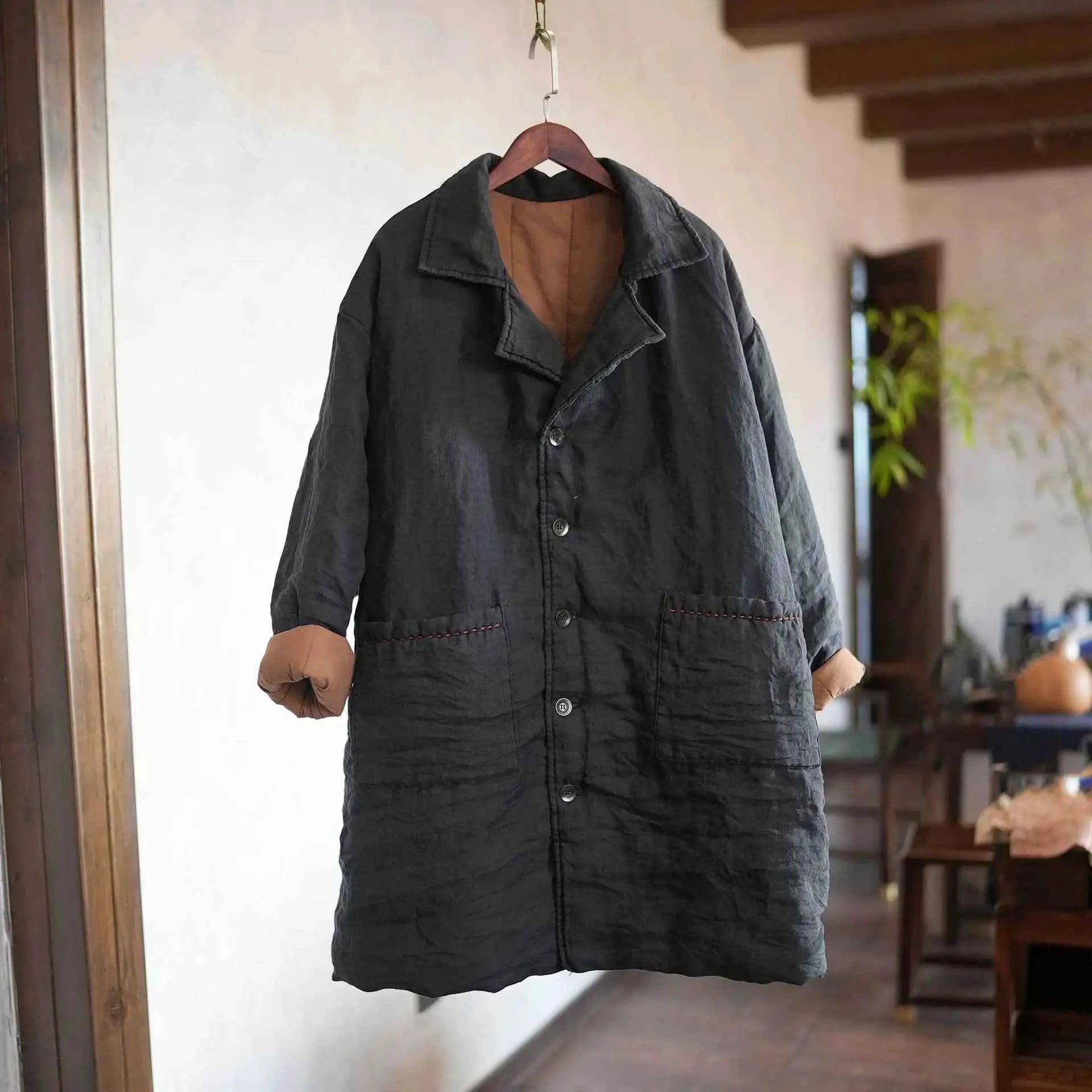 Vintage cotton-lined long parka coat with large pockets gray – Women
