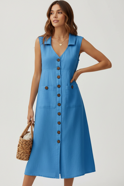 Sienna Vintage Button-Front Midi Dress Women