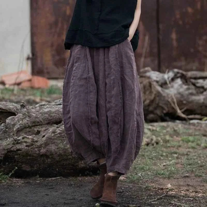 JNT Women Vintage Ramie Wide Leg Pants