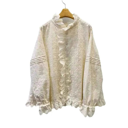 women_fashion - littlescollectionblouseElegant French Sweet Heavy Embroidered Beige Blouse Apricot