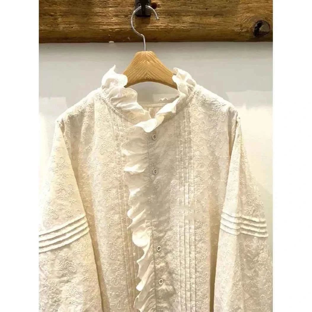 women_fashion - littlescollectionblouseElegant French Sweet Heavy Embroidered Beige Blouse Apricot