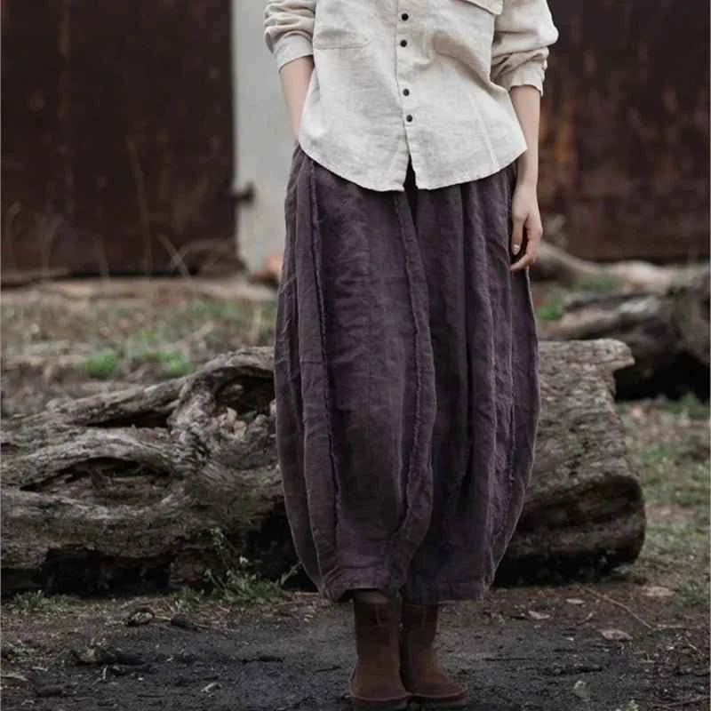 JNT Women Vintage Ramie Wide Leg Pants