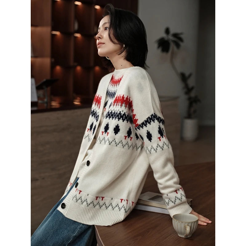 Cashmere V-Neck Fair Isle Cardigan Women