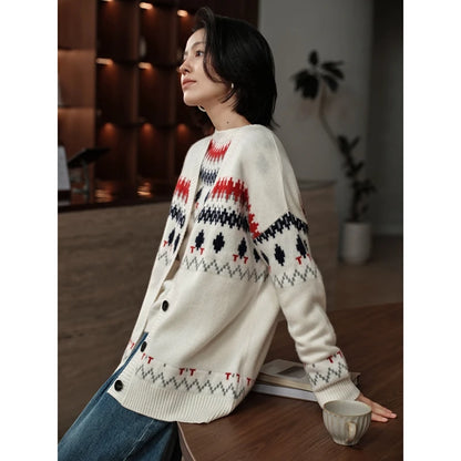 Cashmere V-Neck Fair Isle Cardigan Women