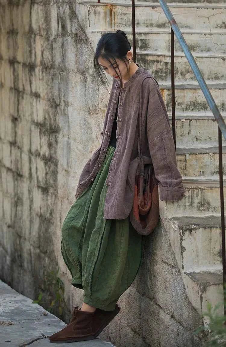 women_fashion - littlescollectionwomen linen JacketsJNT Women Vintage Ramie Cotton Linen Shirt Jackets