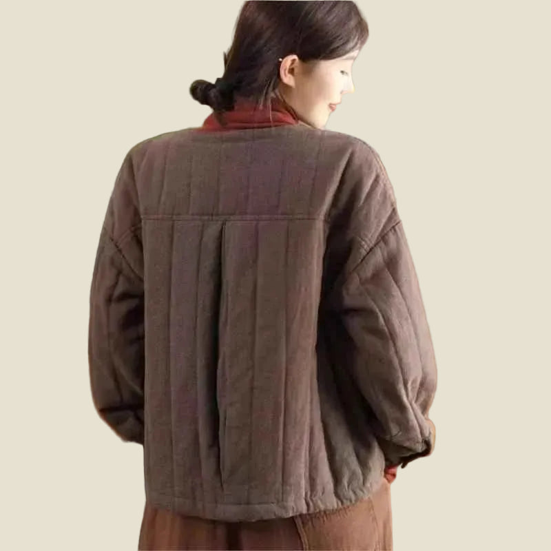 JNT Vintage Style Cotton Splicing Woman Retro Coat
