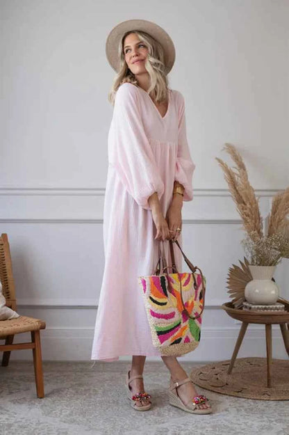 Vintage Boho Cotton Round Neck Dress