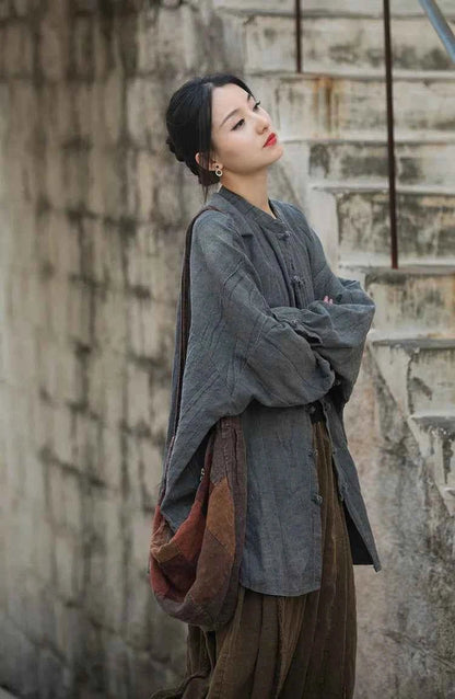 women_fashion - littlescollectionwomen linen JacketsJNT Women Vintage Ramie Cotton Linen Shirt Jackets