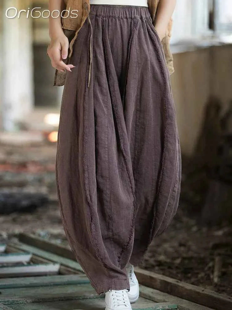 OGDS Women Oversized Baggy Ramie Cotton Novelty Pants
