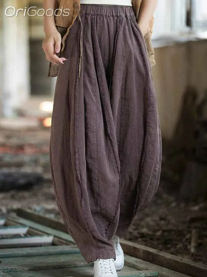 OGDS Women Oversized Baggy Ramie Cotton Novelty Pants