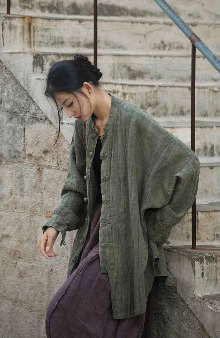 women_fashion - littlescollectionwomen linen JacketsJNT Women Vintage Ramie Cotton Linen Shirt Jackets
