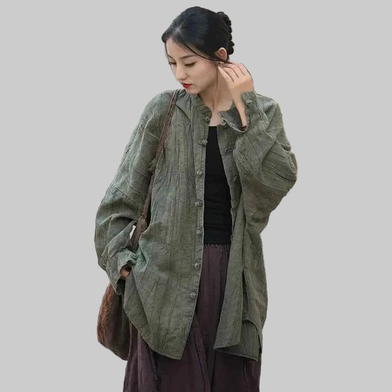women_fashion - littlescollectionwomen linen JacketsJNT Women Vintage Ramie Cotton Linen Shirt Jackets