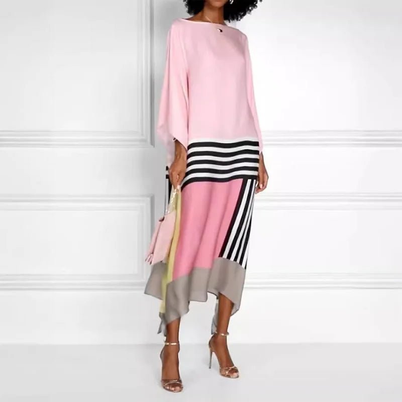 women_fashion - littlescollectionLong dressRetro Striped Patchwork Boho Print Maxi Dresses For Womenlong dress