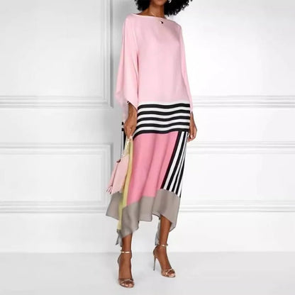 women_fashion - littlescollectionLong dressRetro Striped Patchwork Boho Print Maxi Dresses For Womenlong dress