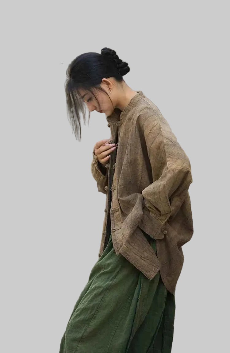 women_fashion - littlescollectionwomen linen JacketsJNT Women Vintage Ramie Cotton Linen Shirt Jackets
