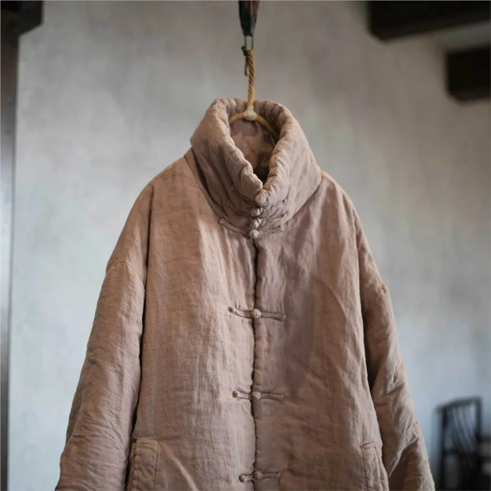 women_fashion - littlescollectionCoats JacketsJNT Women Vintage Vibes Turtleneck Linen Warm ParkasLinen parkas