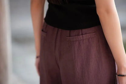 women_fashion - littlescollectionWomen pantsLinen Wide Leg Pants For Summerelastic waist pants