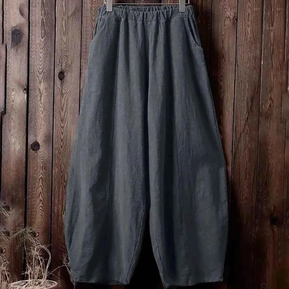 Bloomers Wide Leg Pants in dark vintage style with elastic waist and roomy, flowing legs.