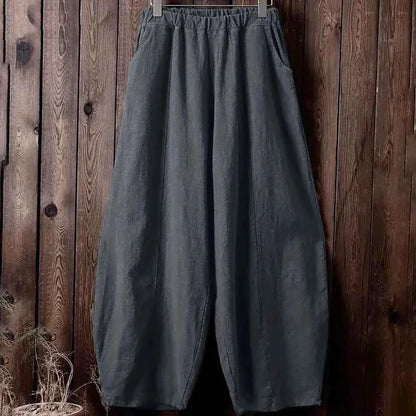 Bloomers Wide Leg Pants in dark vintage style with elastic waist and roomy, flowing legs.