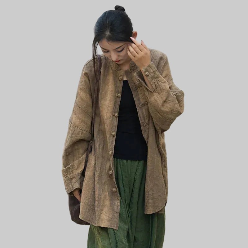 women_fashion - littlescollectionwomen linen JacketsJNT Women Vintage Ramie Cotton Linen Shirt Jackets