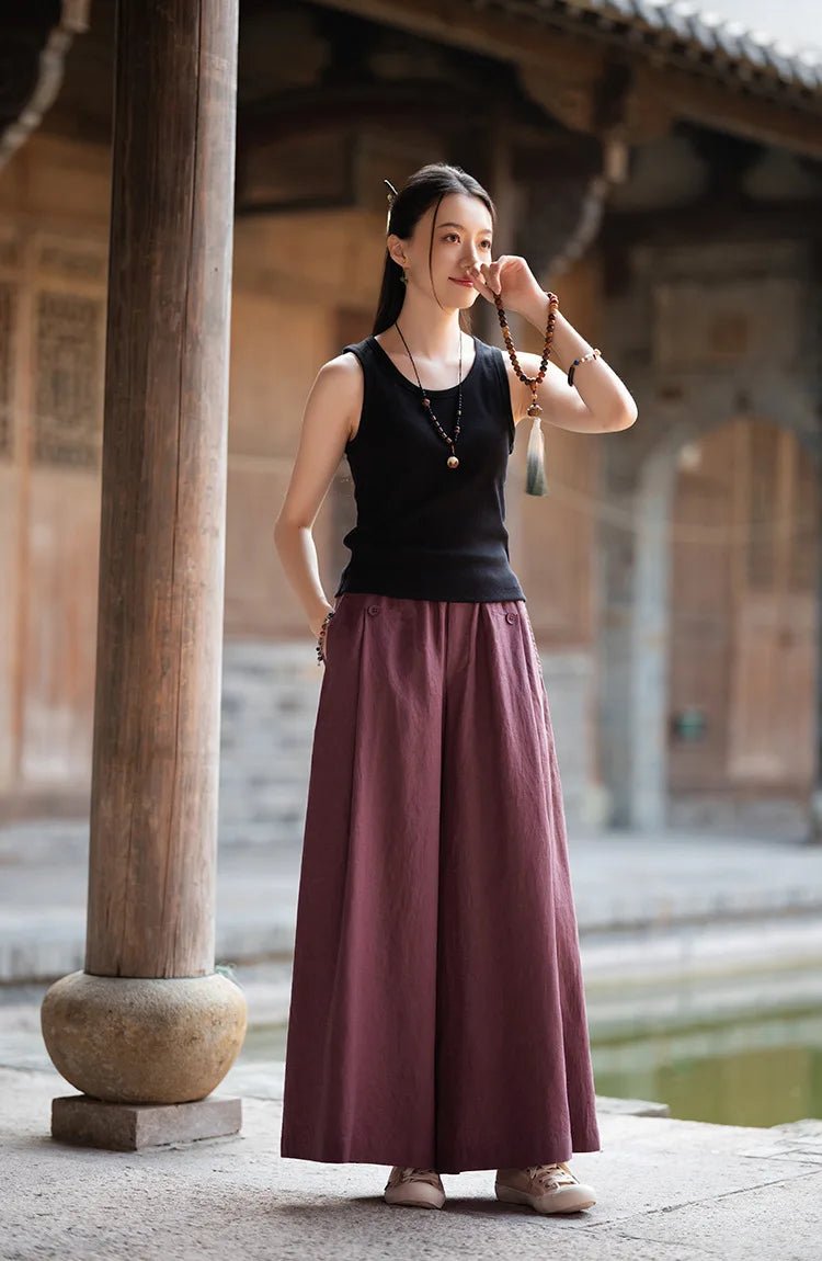 women_fashion - littlescollectionWomen pantsLinen Wide Leg Pants For Summerelastic waist pants