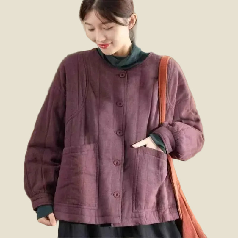 JNT Vintage Style Cotton Splicing Woman Retro Coat