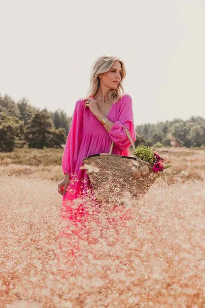 Vintage Boho Cotton Round Neck Dress