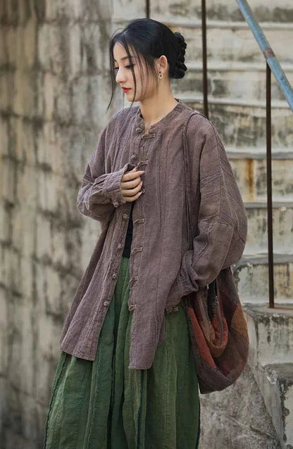 women_fashion - littlescollectionwomen linen JacketsJNT Women Vintage Ramie Cotton Linen Shirt Jackets