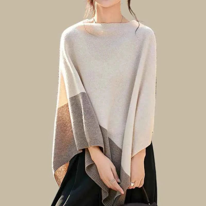 women_fashion - littlescollectionSweaterMerino Wool Cloak Pullover – Seamless Cashmere Shawl in Black, Gray &amp; Beigeoversizer pullovers