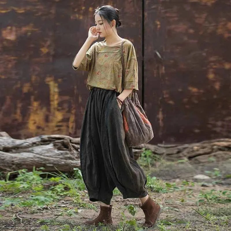 JNT Women Vintage Ramie Wide Leg Pants