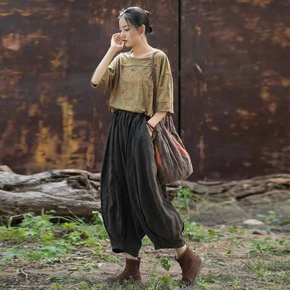 JNT Women Vintage Ramie Wide Leg Pants