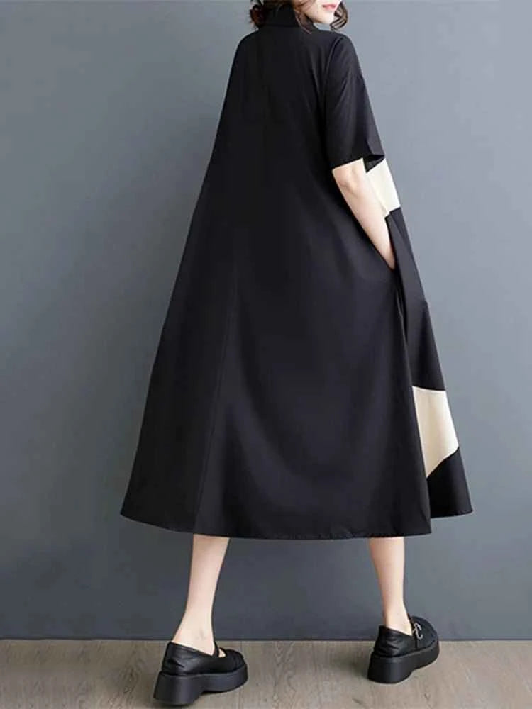 Patchwork Vintage Long Shirt Dresses Women