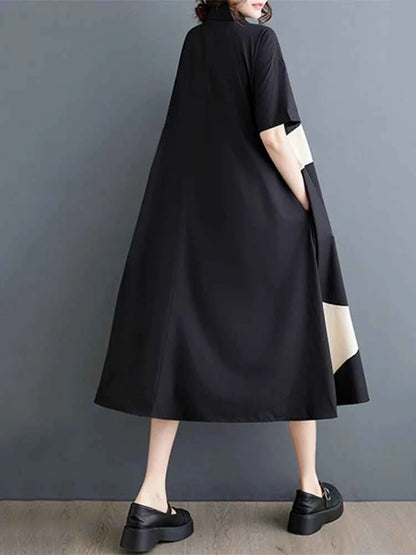 Patchwork Vintage Long Shirt Dresses Women