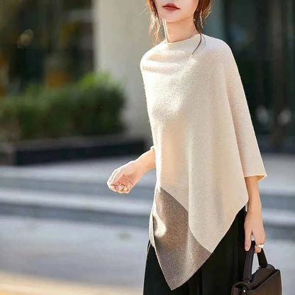 women_fashion - littlescollectionSweaterMerino Wool Cloak Pullover – Seamless Cashmere Shawl in Black, Gray &amp; Beigeoversizer pullovers