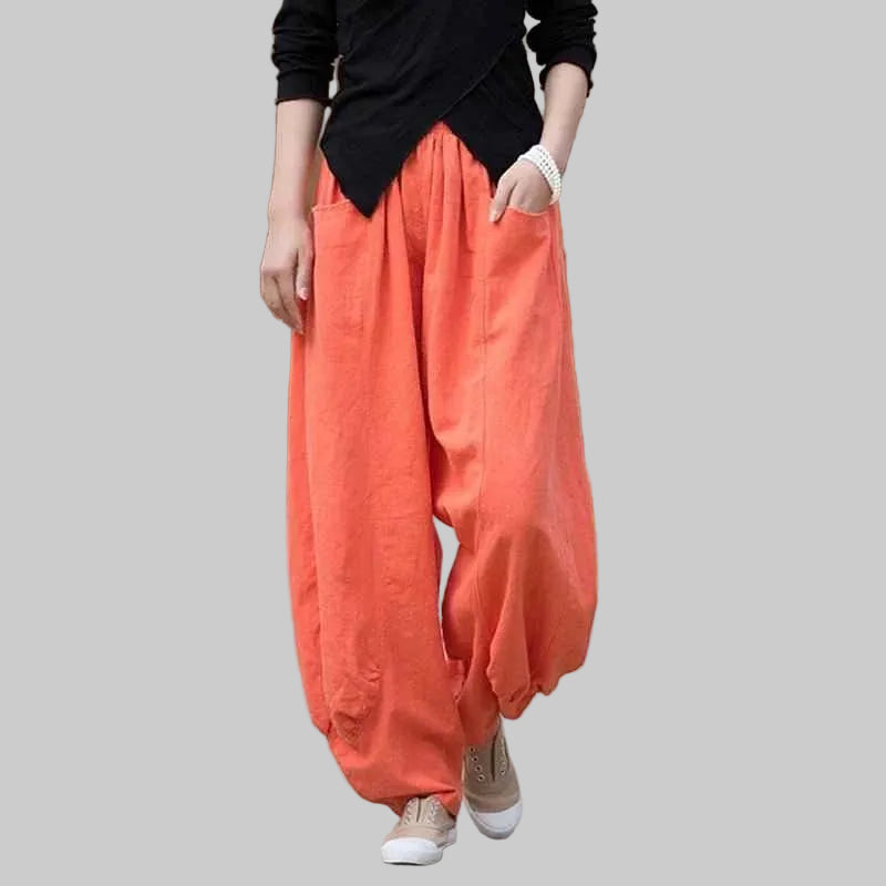 Women Vintage Literature Tie-dye Pants Cotton Linen