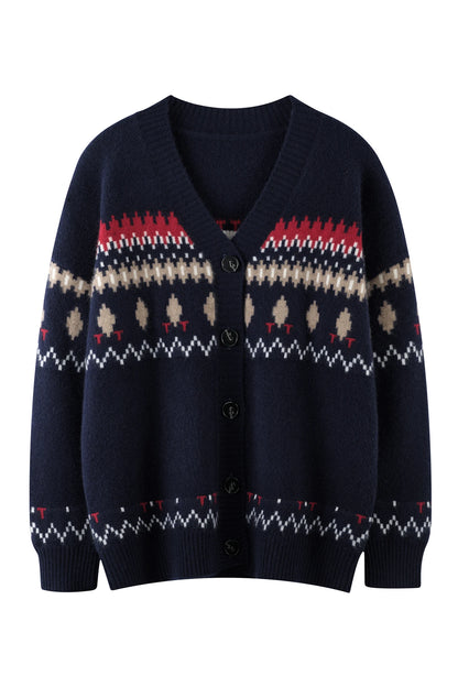 Cashmere V-Neck Fair Isle Cardigan Women