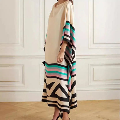 women_fashion - littlescollectionLong dressRetro Striped Patchwork Boho Print Maxi Dresses For Womenlong dress
