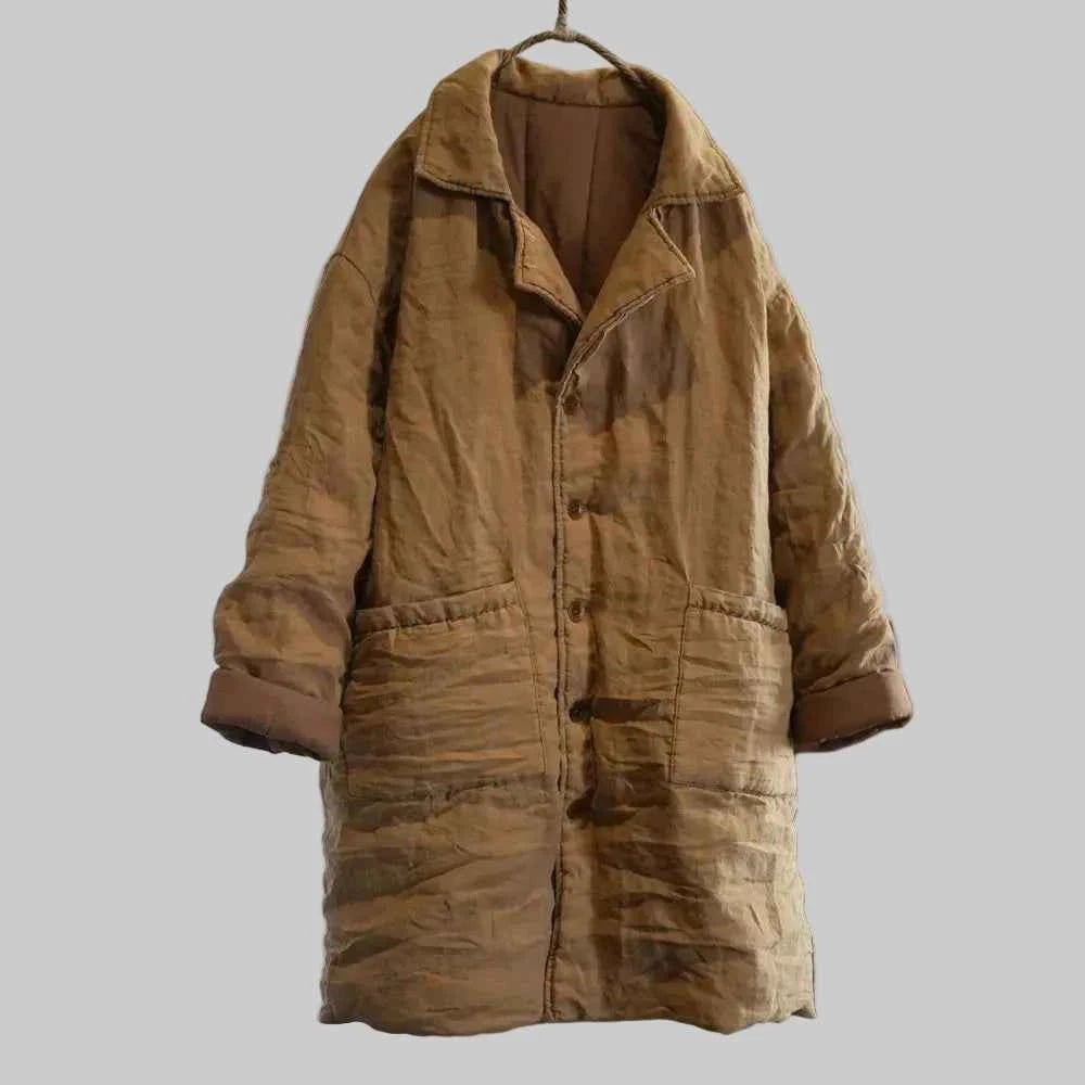 Vintage cotton-lined long parka coat with large pockets brown – Women