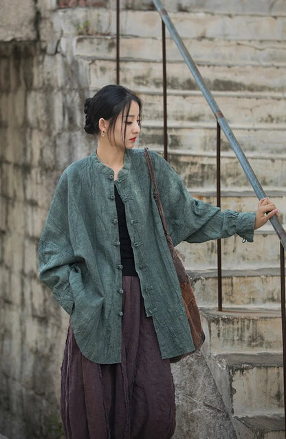women_fashion - littlescollectionwomen linen JacketsJNT Women Vintage Ramie Cotton Linen Shirt Jackets